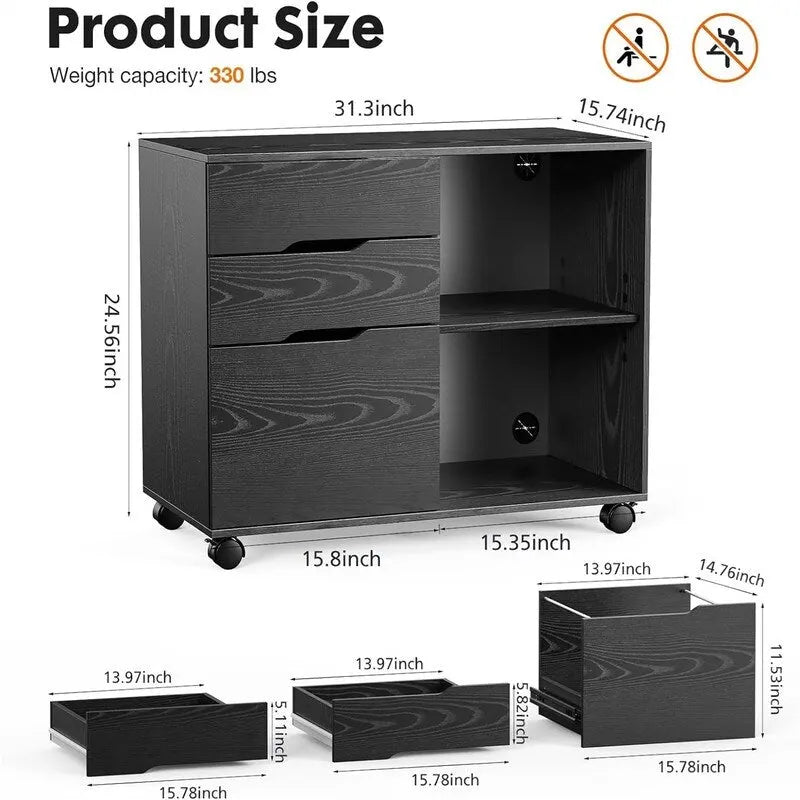 Classeur 3 tiroirs - 31.3P x 15.7L x 24.4H