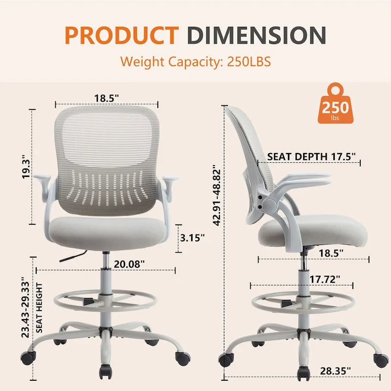 Chaise de bureau haute ergonomique avec accoudoirs relevables