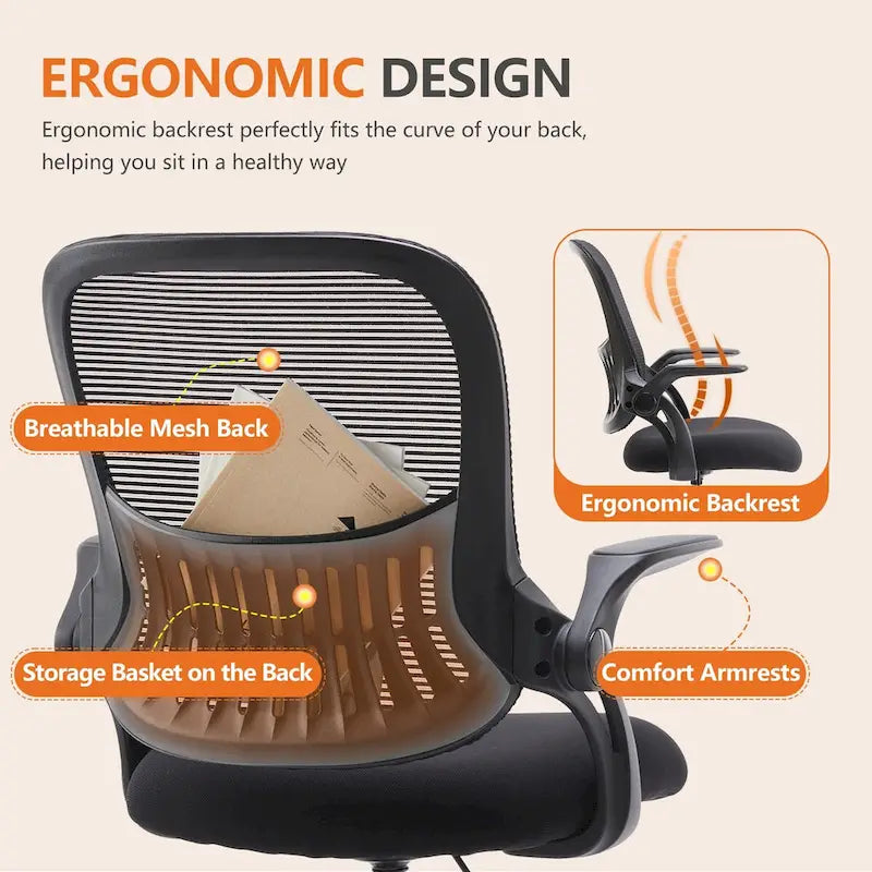 Chaise de bureau haute ergonomique avec accoudoirs relevables