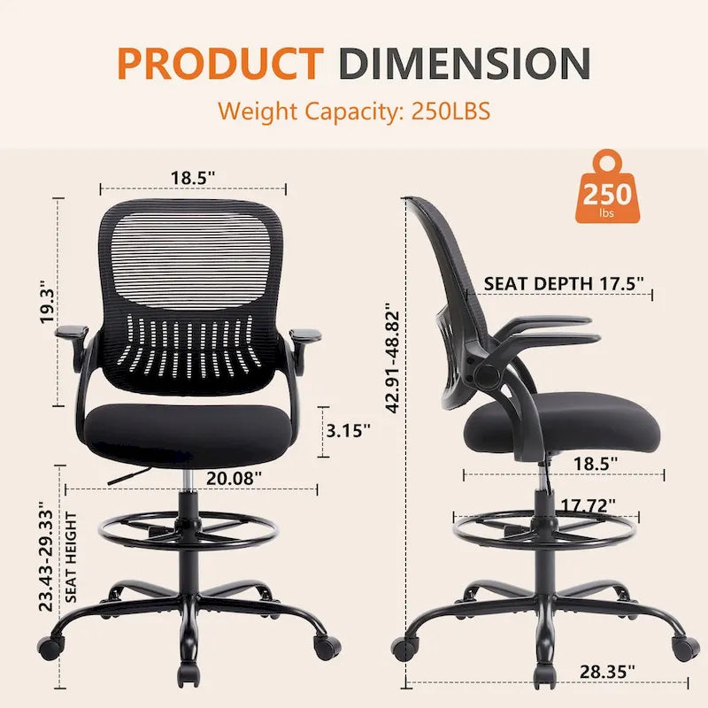 Chaise de bureau haute ergonomique avec accoudoirs relevables