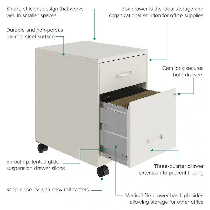 Classeur mobile vertical 2 tiroirs de 45,7 cm de profondeur, format lettre, avec tiroir accessoire Space Solutions 18