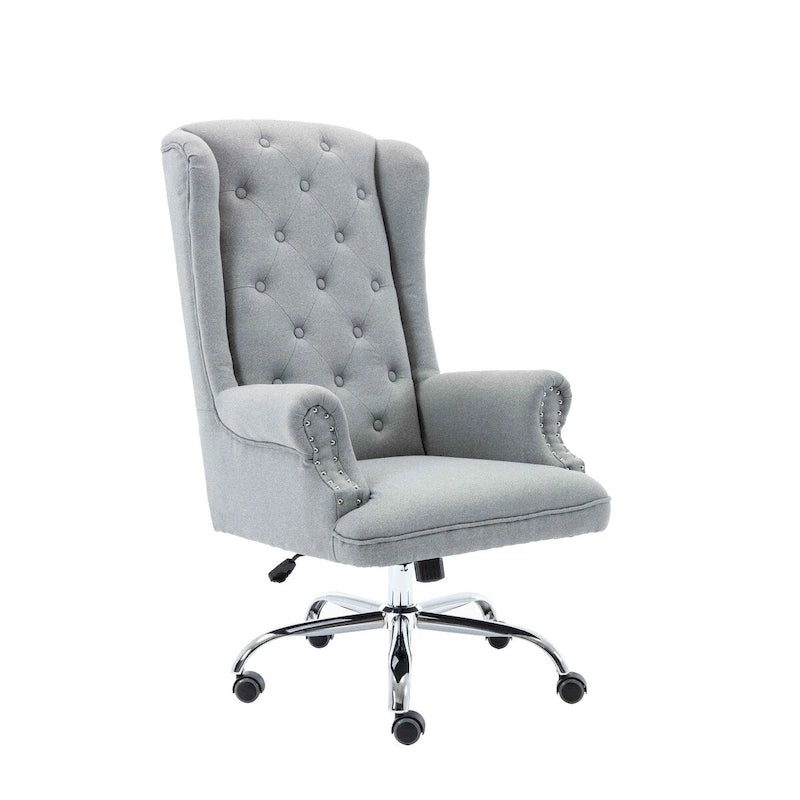 Chaise de bureau Porthos Home Iaen avec dossier à oreilles, revêtement en lin