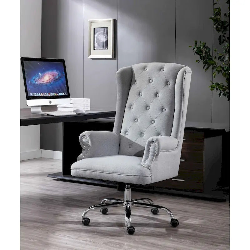Chaise de bureau Porthos Home Iaen avec dossier à oreilles, revêtement en lin