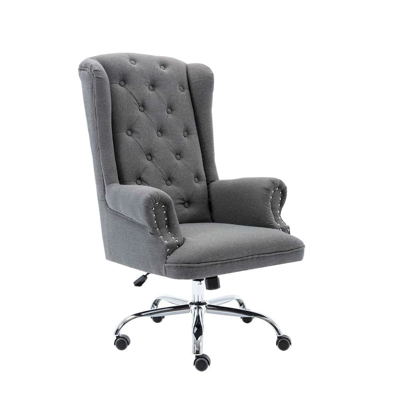 Chaise de bureau Porthos Home Iaen avec dossier à oreilles, revêtement en lin