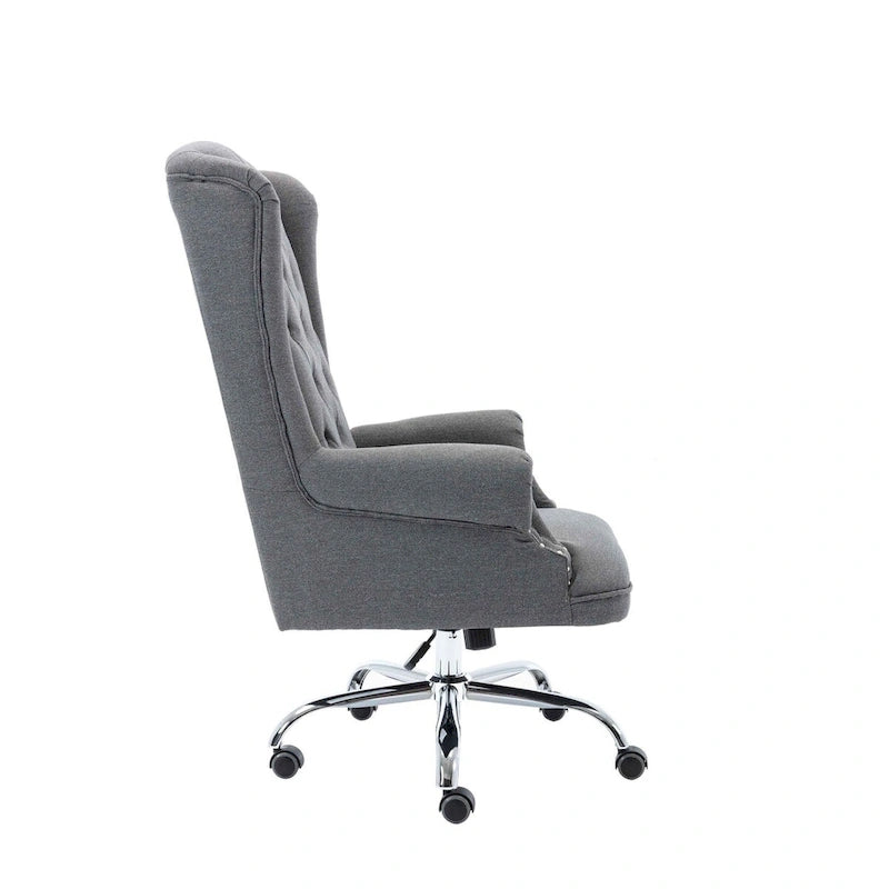 Chaise de bureau Porthos Home Iaen avec dossier à oreilles, revêtement en lin
