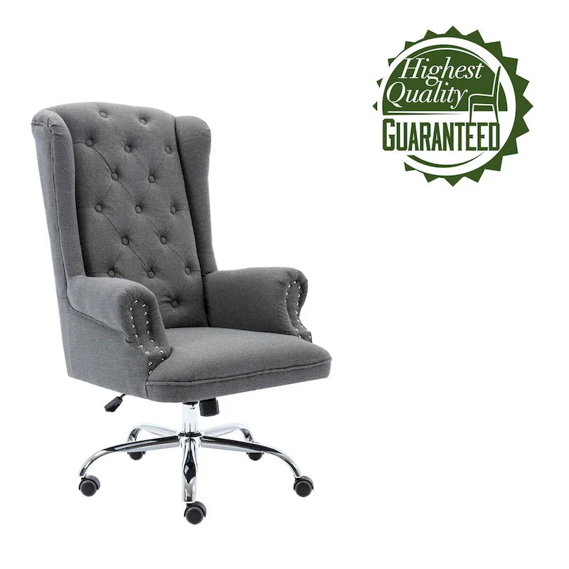 Chaise de bureau Porthos Home Iaen avec dossier à oreilles, revêtement en lin