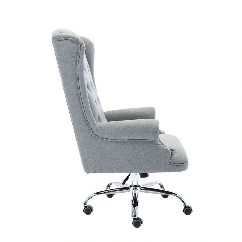 Chaise de bureau Porthos Home Iaen avec dossier à oreilles, revêtement en lin