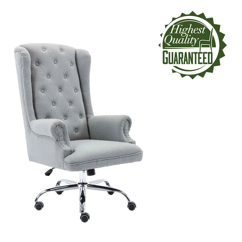 Chaise de bureau Porthos Home Iaen avec dossier à oreilles, revêtement en lin