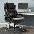 Chaise de bureau à dossier haut avec roulettes, support lombaire réglable noir et piètement en métal