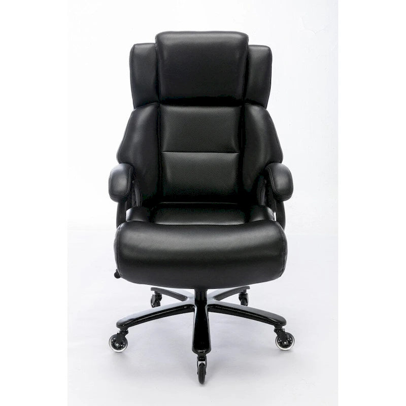 Chaise de bureau à dossier haut avec roulettes, support lombaire réglable noir et piètement en métal