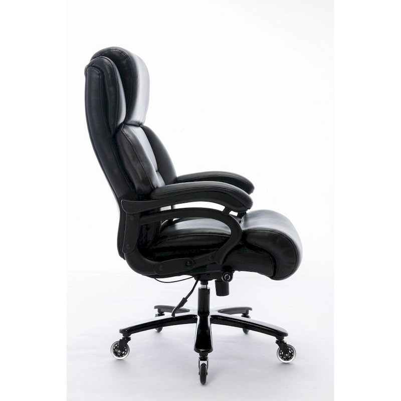 Chaise de bureau à dossier haut avec roulettes, support lombaire réglable noir et piètement en métal