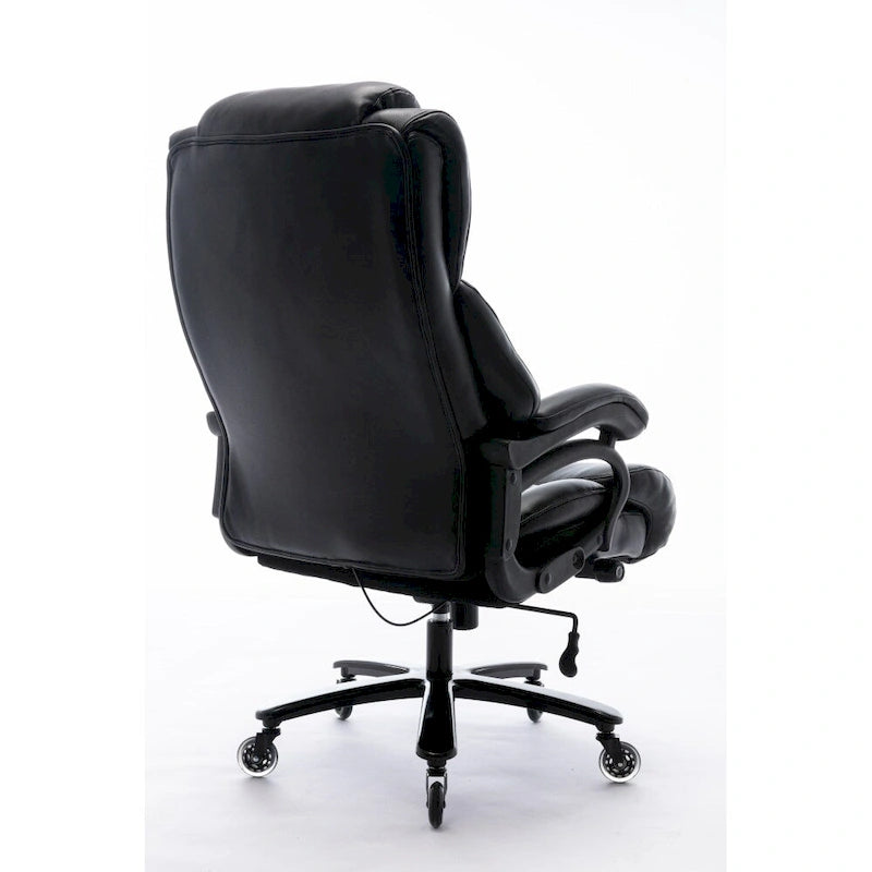 Chaise de bureau à dossier haut avec roulettes, support lombaire réglable noir et piètement en métal