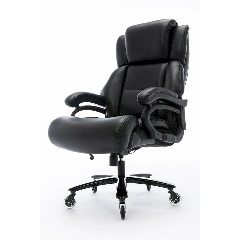 Chaise de bureau à dossier haut avec roulettes, support lombaire réglable noir et piètement en métal