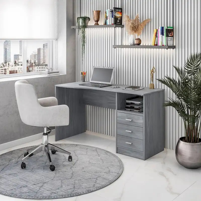Bureau d'ordinateur classique à 3 tiroirs Designs Modernes - Gris