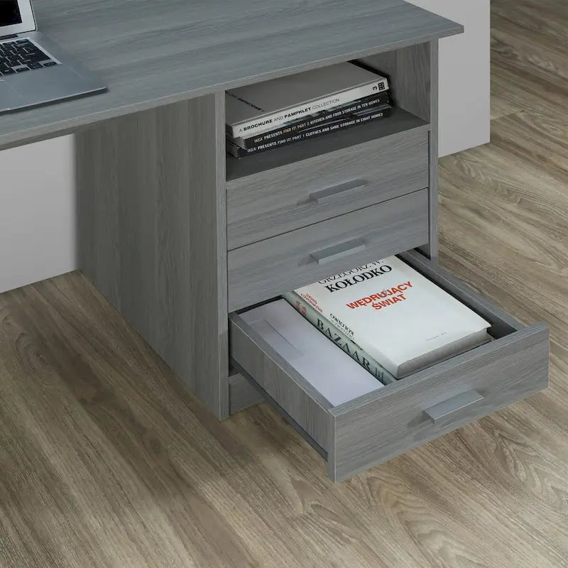 Bureau d'ordinateur classique à 3 tiroirs Designs Modernes - Gris