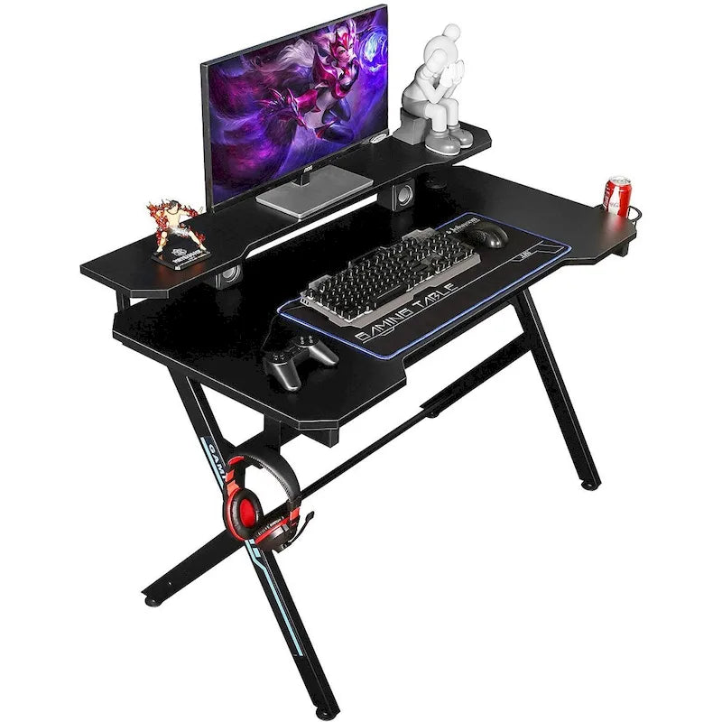 Bureau d'ordinateur de jeu en forme de R JJS 48 Home Office avec support d'écran amovible