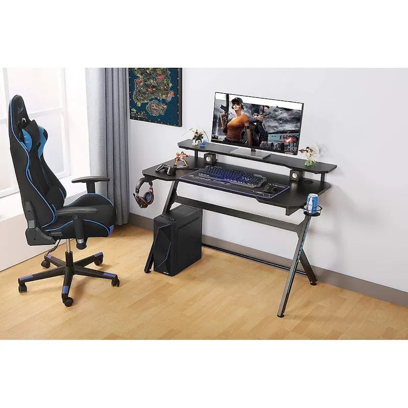 Bureau d'ordinateur de jeu en forme de R JJS 48 Home Office avec support d'écran amovible