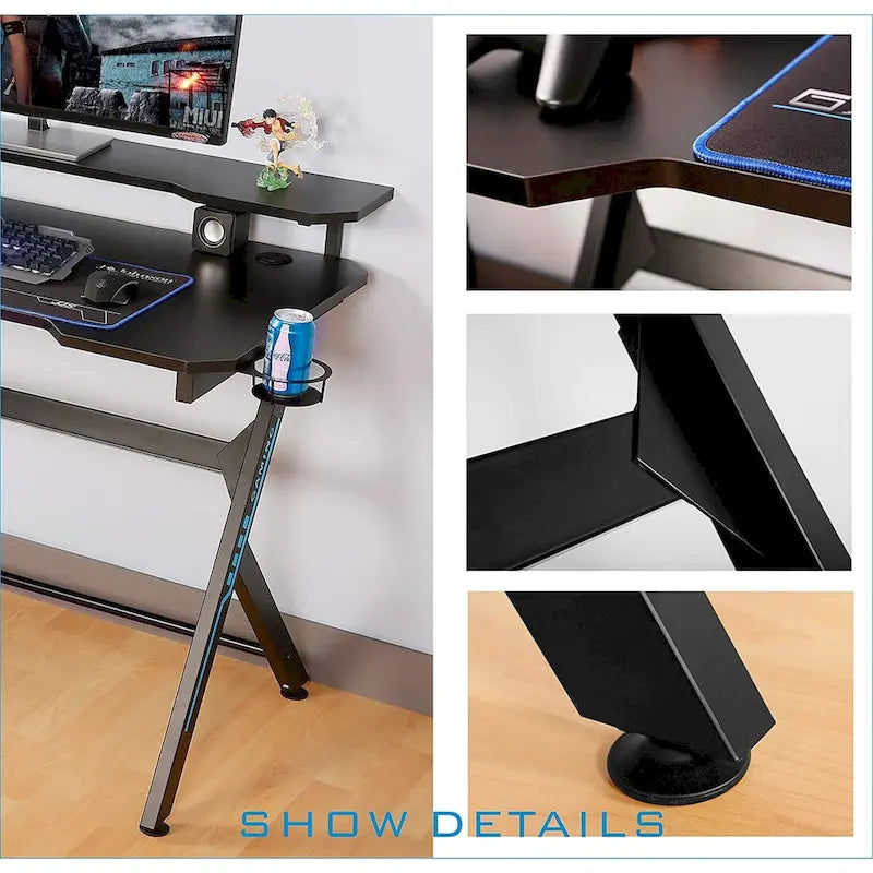 Bureau d'ordinateur de jeu en forme de R JJS 48 Home Office avec support d'écran amovible