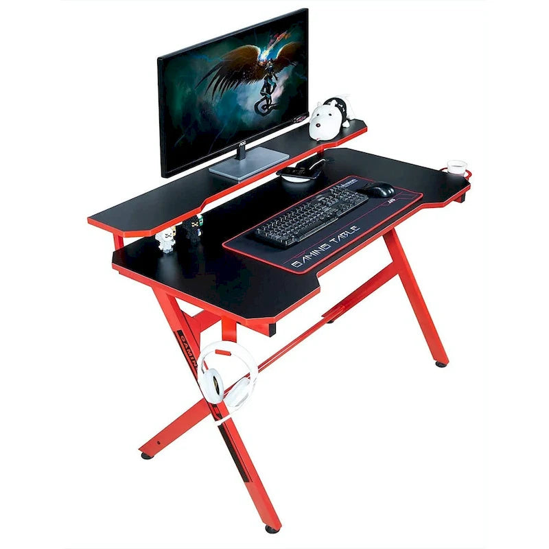 Bureau d'ordinateur de jeu en forme de R JJS 48 Home Office avec support d'écran amovible