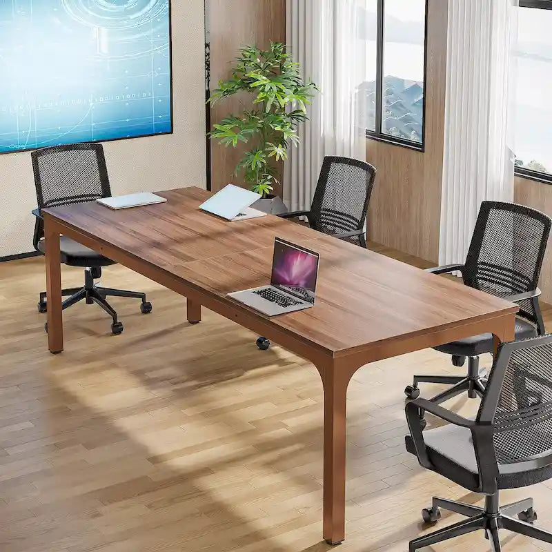 Table de conférence de 1,98 m, grande table de réunion avec pieds en métal pour salle de conférence, bureau