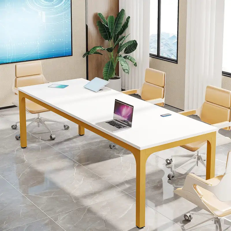 Table de conférence de 1,98 m, grande table de réunion avec pieds en métal pour salle de conférence, bureau