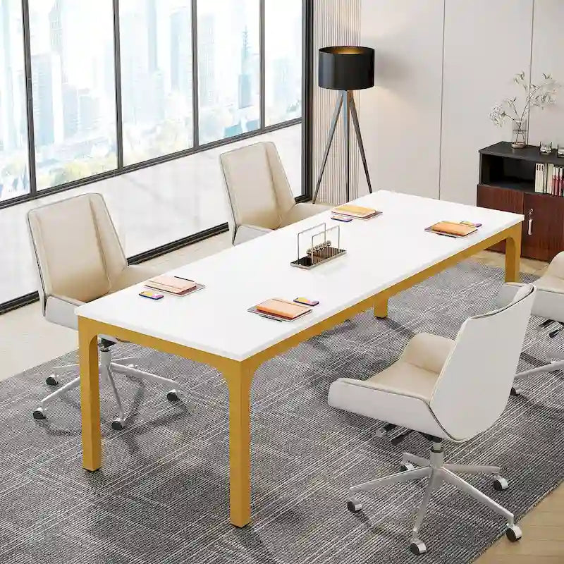 Table de conférence de 1,98 m, grande table de réunion avec pieds en métal pour salle de conférence, bureau
