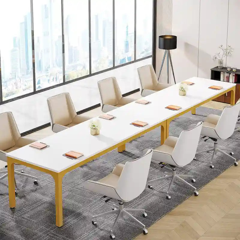 Table de conférence de 1,98 m, grande table de réunion avec pieds en métal pour salle de conférence, bureau