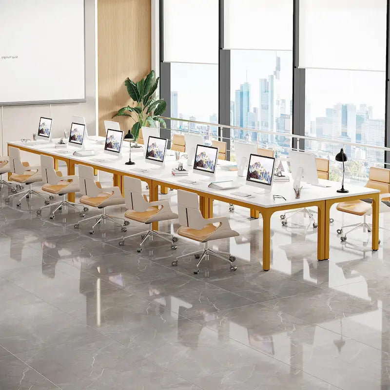 Table de conférence de 1,98 m, grande table de réunion avec pieds en métal pour salle de conférence, bureau
