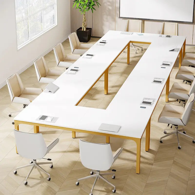 Table de conférence de 1,98 m, grande table de réunion avec pieds en métal pour salle de conférence, bureau