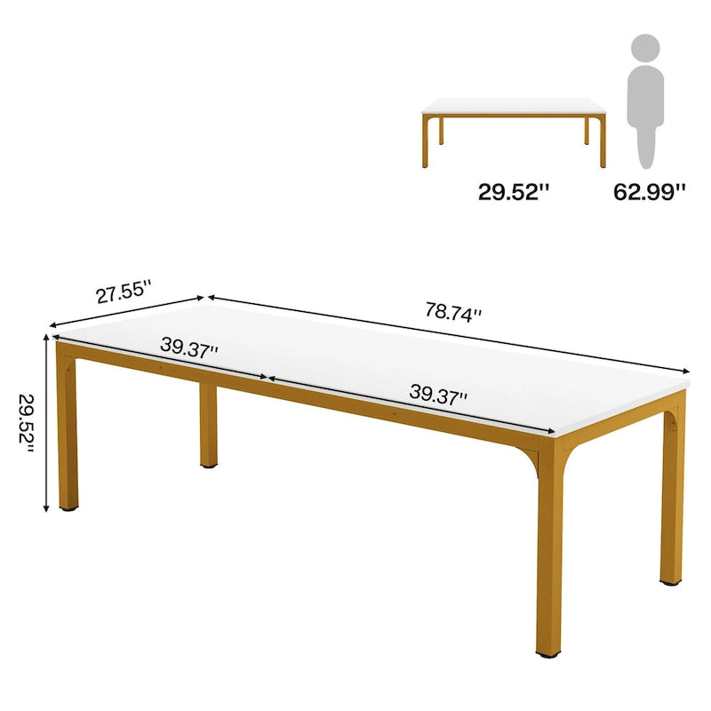 Table de conférence de 1,98 m, grande table de réunion avec pieds en métal pour salle de conférence, bureau