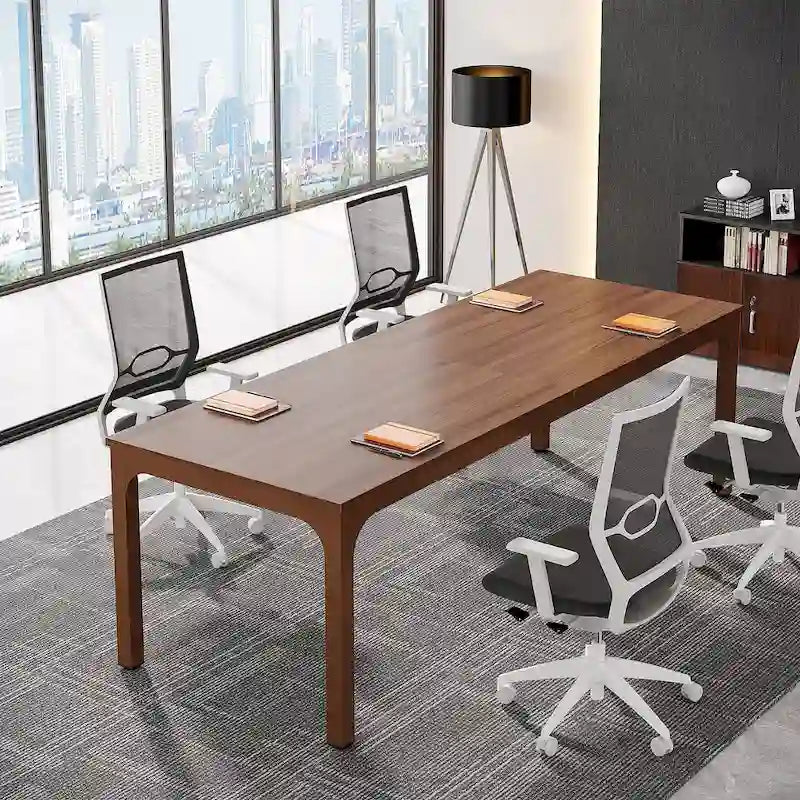 Table de conférence de 1,98 m, grande table de réunion avec pieds en métal pour salle de conférence, bureau