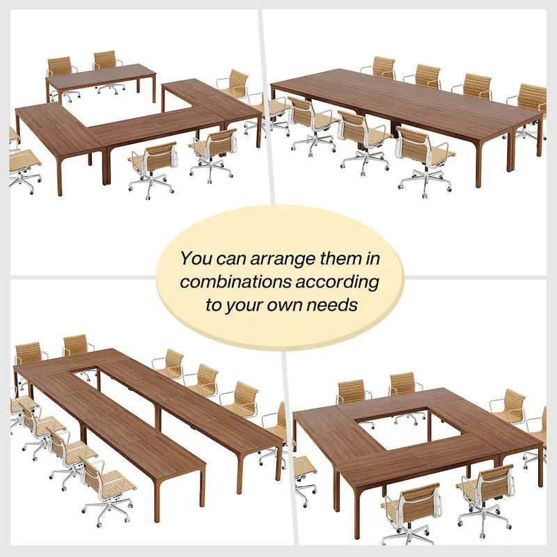 Table de conférence de 1,98 m, grande table de réunion avec pieds en métal pour salle de conférence, bureau