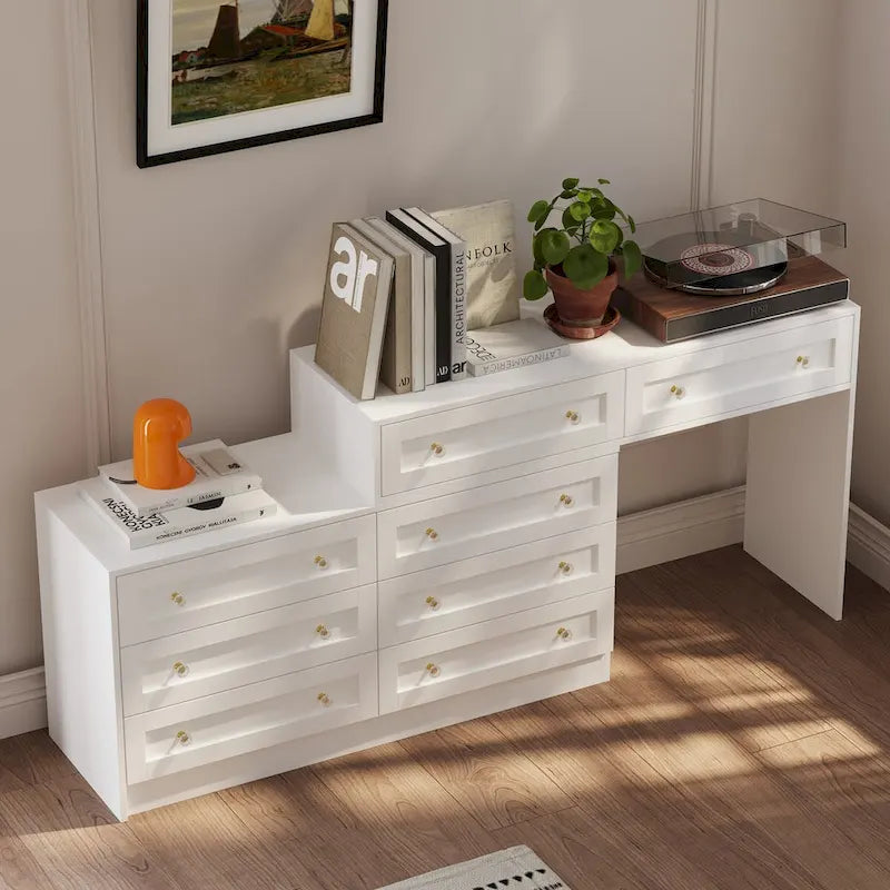 Commode et coiffeuse blanches Solution de rangement polyvalente Bureau en cristal