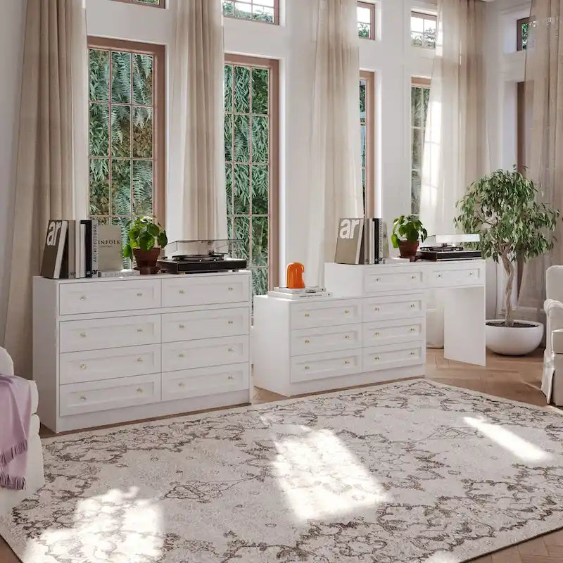 Commode et coiffeuse blanches Solution de rangement polyvalente Bureau en cristal