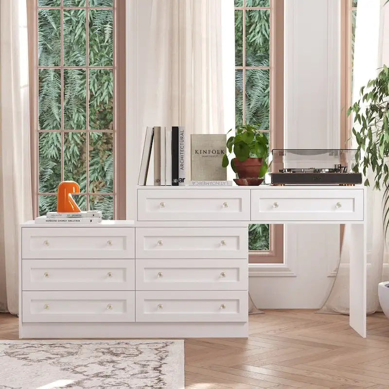 Commode et coiffeuse blanches Solution de rangement polyvalente Bureau en cristal