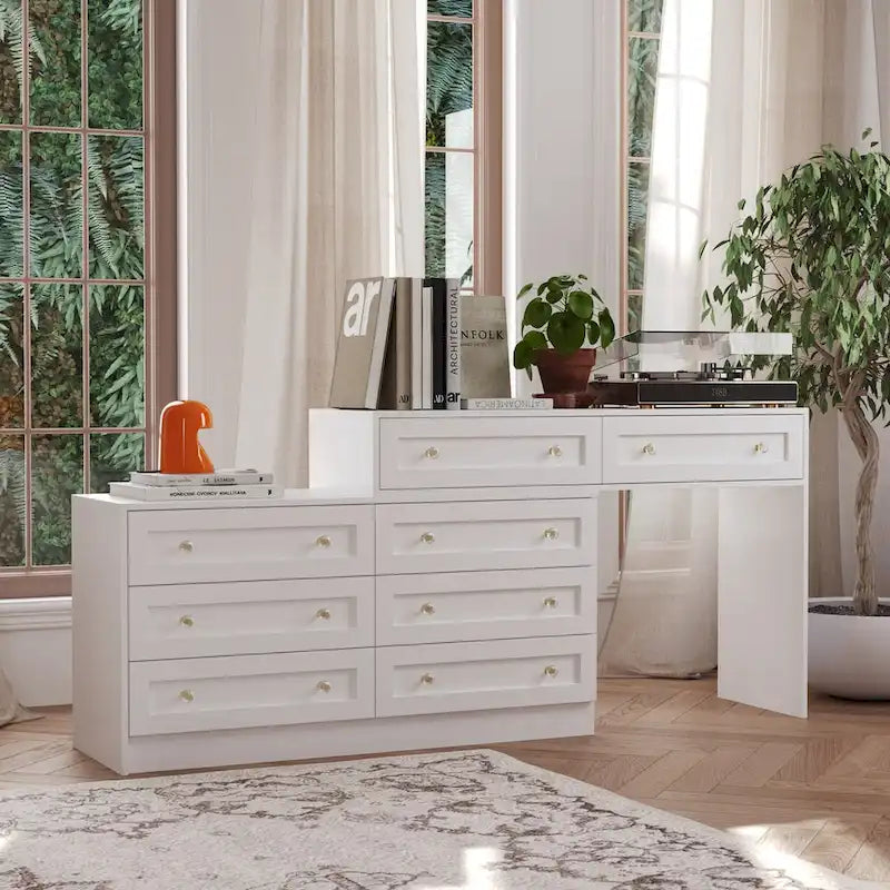 Commode et coiffeuse blanches Solution de rangement polyvalente Bureau en cristal