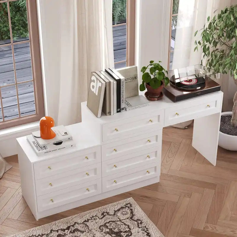 Commode et coiffeuse blanches Solution de rangement polyvalente Bureau en cristal