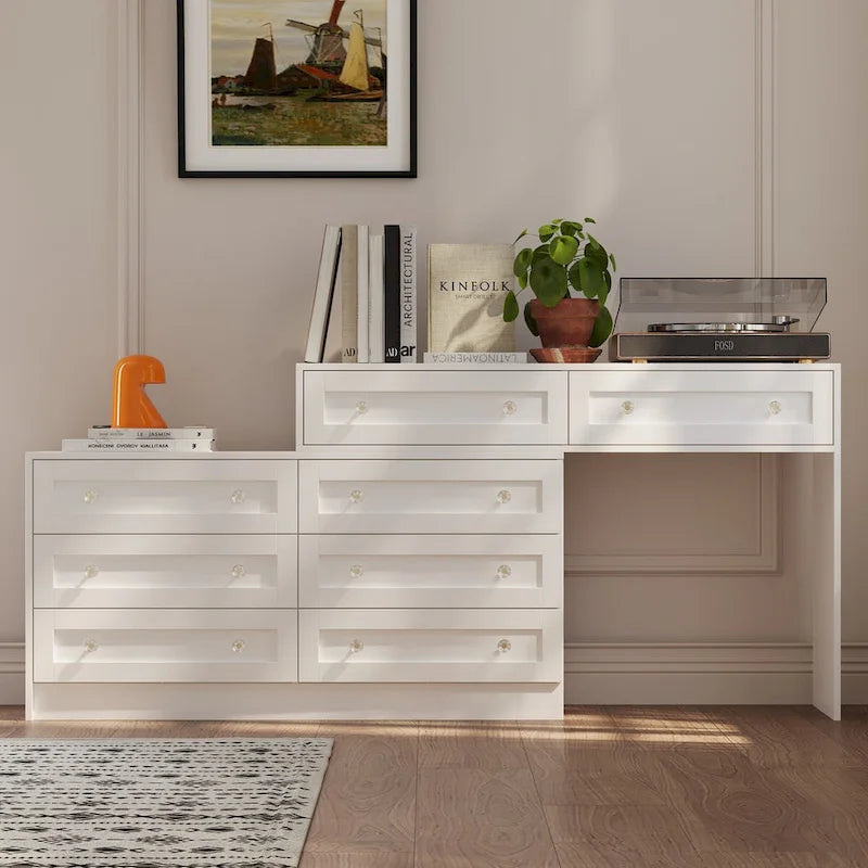 Commode et coiffeuse blanches Solution de rangement polyvalente Bureau en cristal