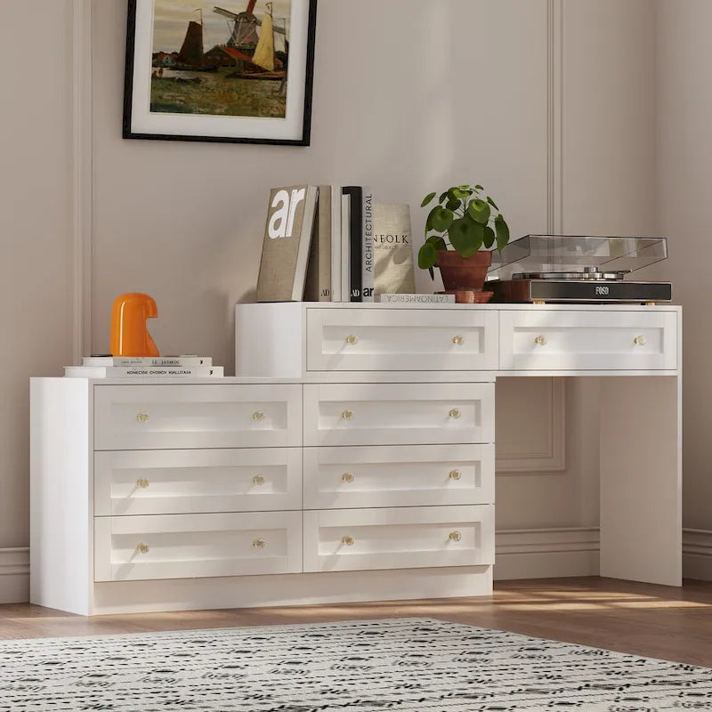 Commode et coiffeuse blanches Solution de rangement polyvalente Bureau en cristal