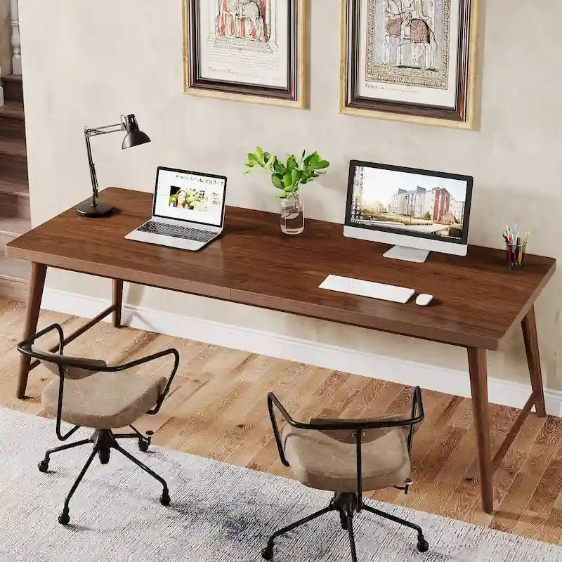 Bureau en bois de 200 cm de long pour 2 personnes avec pieds en métal