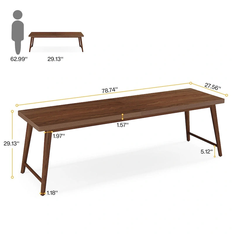 Bureau en bois de 200 cm de long pour 2 personnes avec pieds en métal