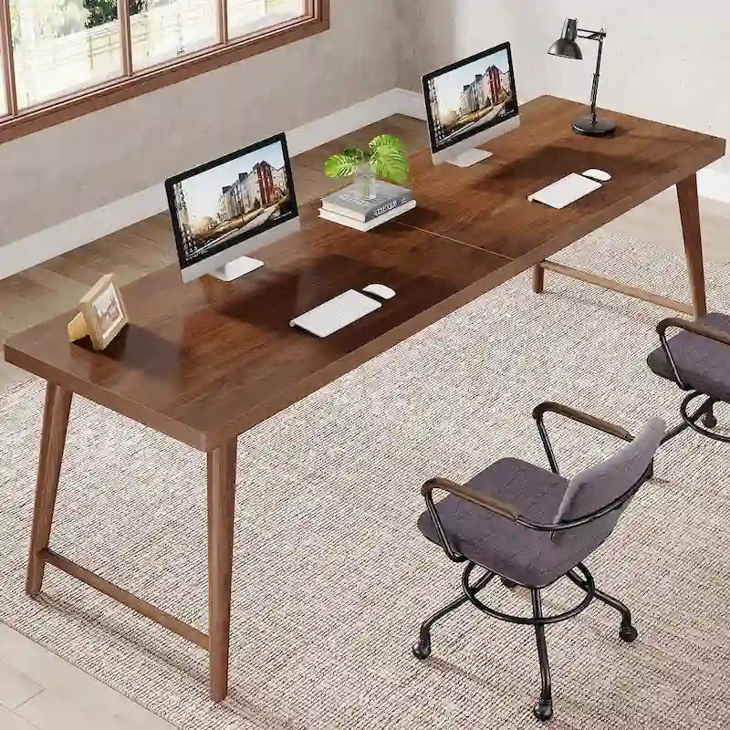 Bureau en bois de 200 cm de long pour 2 personnes avec pieds en métal