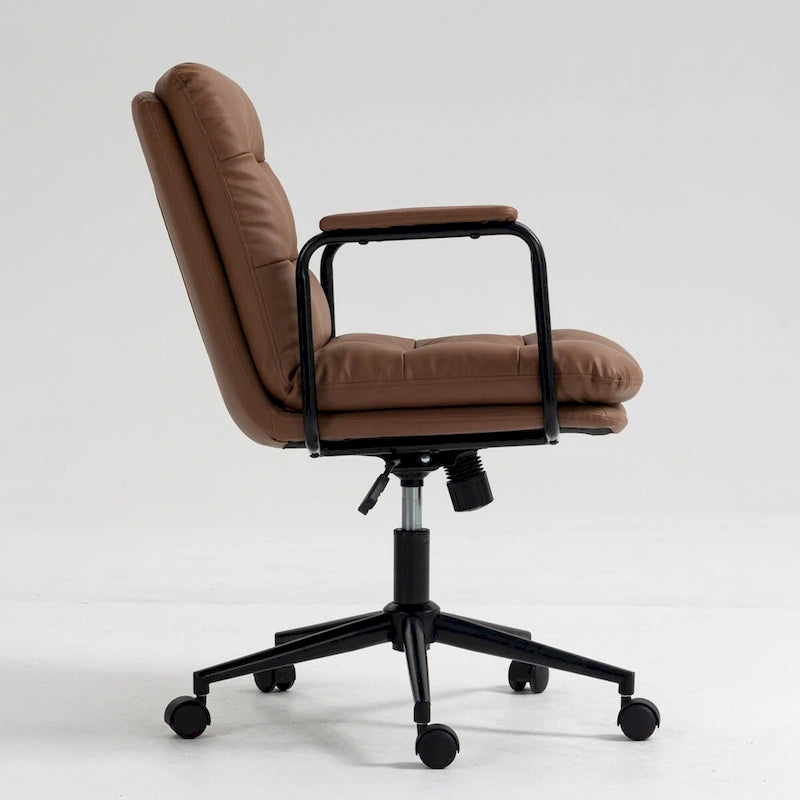 Chaise de bureau, chaise de bureau à dossier mi-hauteur avec roulettes et accoudoirs, chaise d'ordinateur pivotante ergonomique en cuir PU