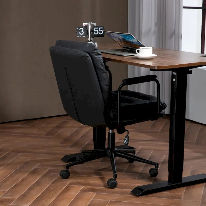 Chaise de bureau, chaise de bureau à dossier mi-hauteur avec roulettes et accoudoirs, chaise d'ordinateur pivotante ergonomique en cuir PU