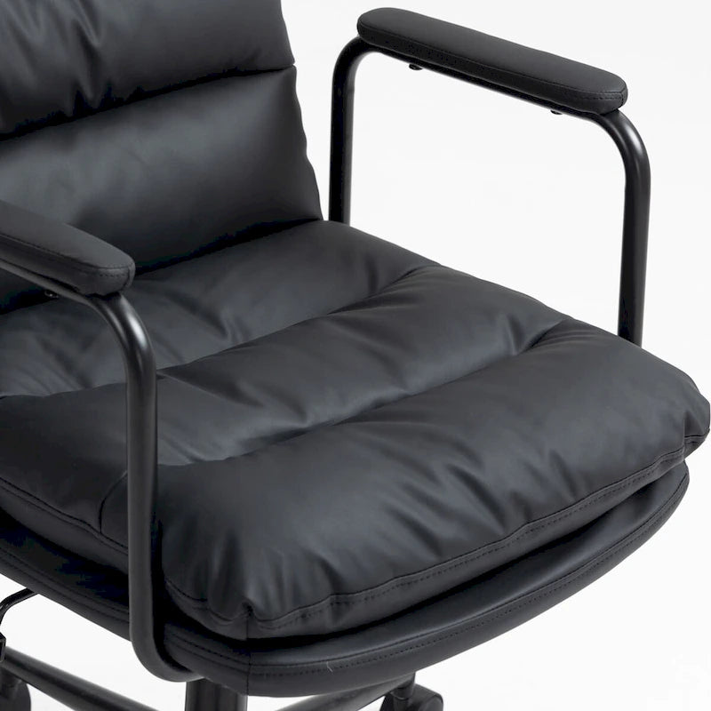 Chaise de bureau, chaise de bureau à dossier mi-hauteur avec roulettes et accoudoirs, chaise d'ordinateur pivotante ergonomique en cuir PU