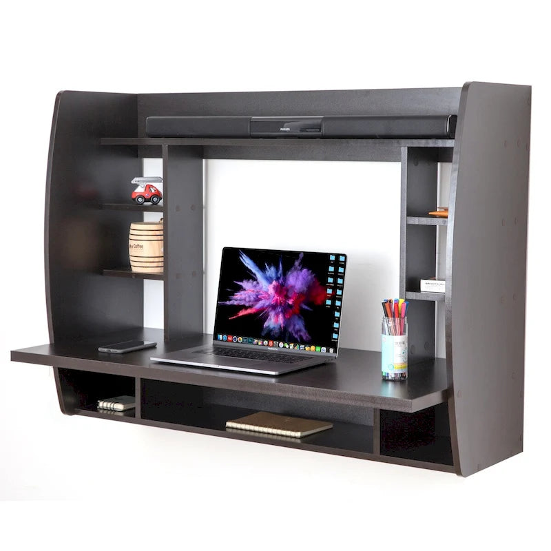 Bureau Mural Flottant Polyvalent - Table d'Étude et d'Écriture Élégante et Peu Encombrante avec Étagères - Idéal pour le Salon