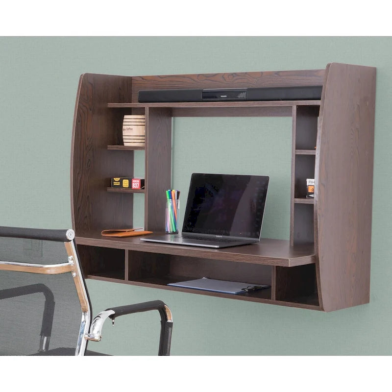 Bureau Mural Flottant Polyvalent - Table d'Étude et d'Écriture Élégante et Peu Encombrante avec Étagères - Idéal pour le Salon