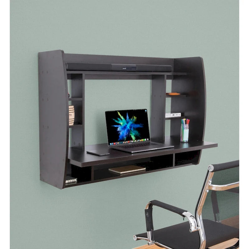 Bureau Mural Flottant Polyvalent - Table d'Étude et d'Écriture Élégante et Peu Encombrante avec Étagères - Idéal pour le Salon