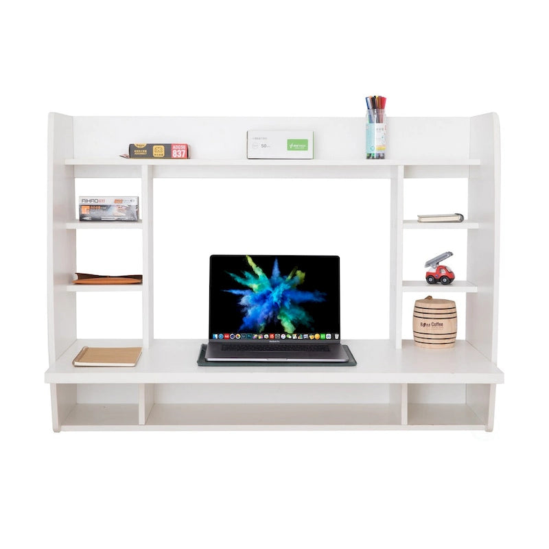 Bureau Mural Flottant Polyvalent - Table d'Étude et d'Écriture Élégante et Peu Encombrante avec Étagères - Idéal pour le Salon