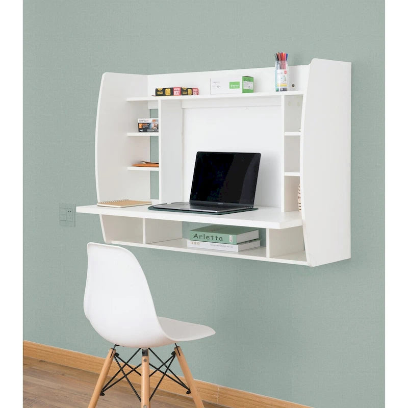Bureau Mural Flottant Polyvalent - Table d'Étude et d'Écriture Élégante et Peu Encombrante avec Étagères - Idéal pour le Salon